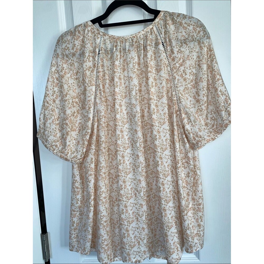 ANGELS-Forever Young Cream Pink & Tan Floral Button-Front Women's Top Sz Large - Picture 2 of 14